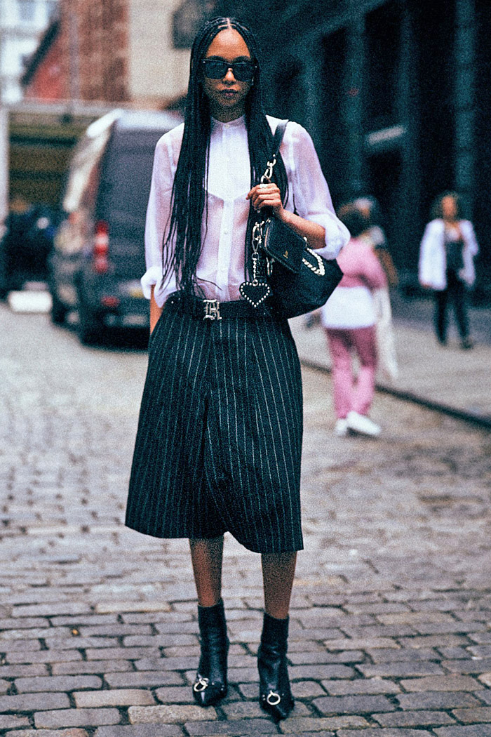 R13 2026 Resort Womens Looks with urban grunge style, hearts, fishnets, pinstripes, studs, babydoll dresses, and hybrid skirtpants