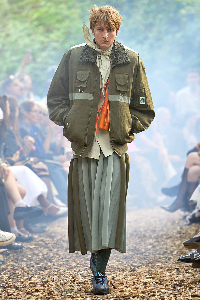 Rolf Ekroth SS26 Mens Runway - polka dot denim jeans, patchwork, pinback buttons, quilt, flowers, parkas, vests, pockets, checks