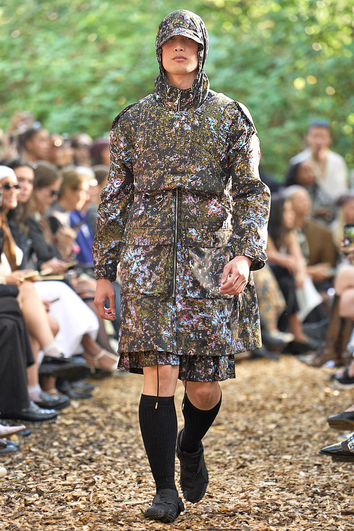 Rolf Ekroth SS26 Mens Runway - polka dot denim jeans, patchwork, pinback buttons, quilt, flowers, parkas, vests, pockets, checks