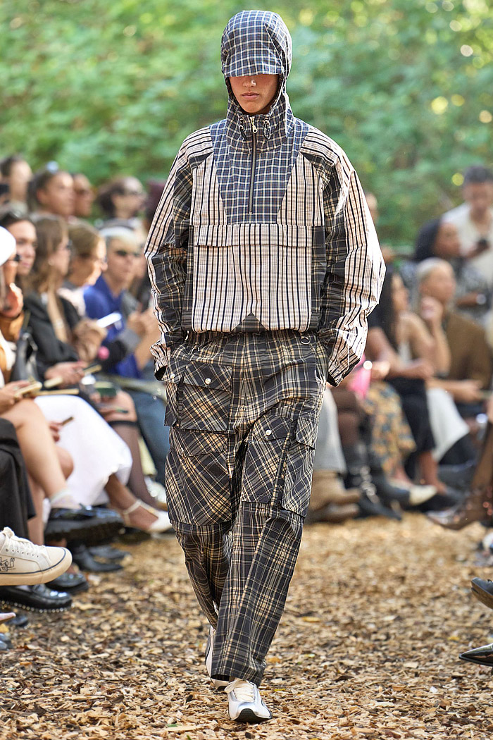 Rolf Ekroth SS26 Mens Runway - polka dot denim jeans, patchwork, pinback buttons, quilt, flowers, parkas, vests, pockets, checks