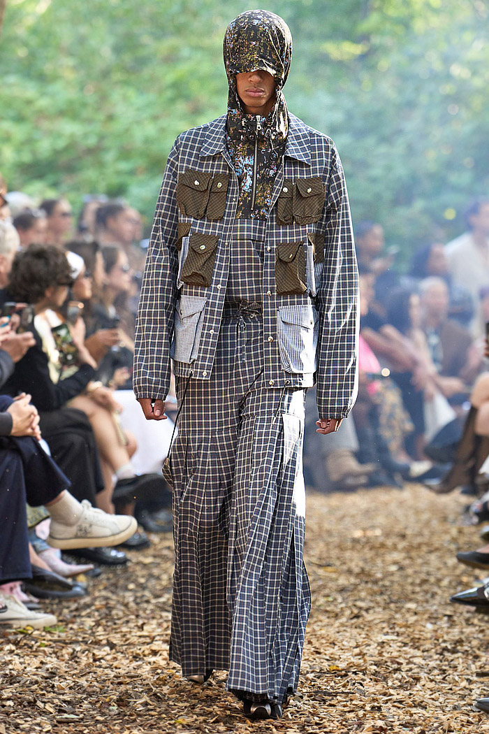 Rolf Ekroth SS26 Mens Runway - polka dot denim jeans, patchwork, pinback buttons, quilt, flowers, parkas, vests, pockets, checks