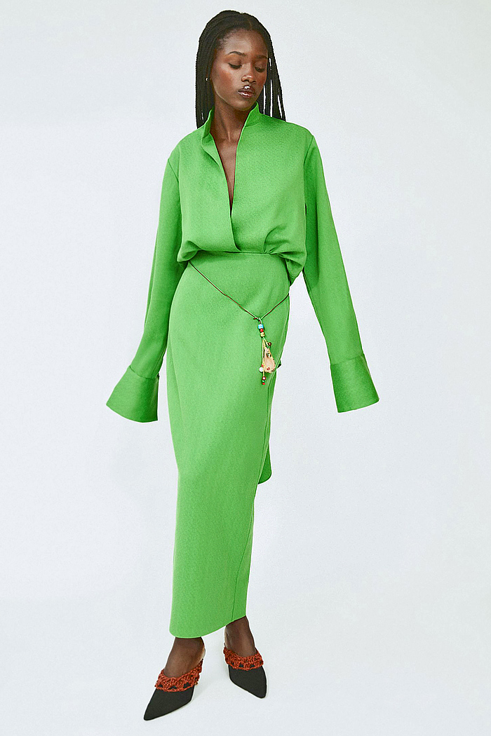 Rosie Assoulin 2026 Resort Womens show patchwork, knit crochet, jelly mint, flare pants, beads, halterneck, striped leaves, flowers