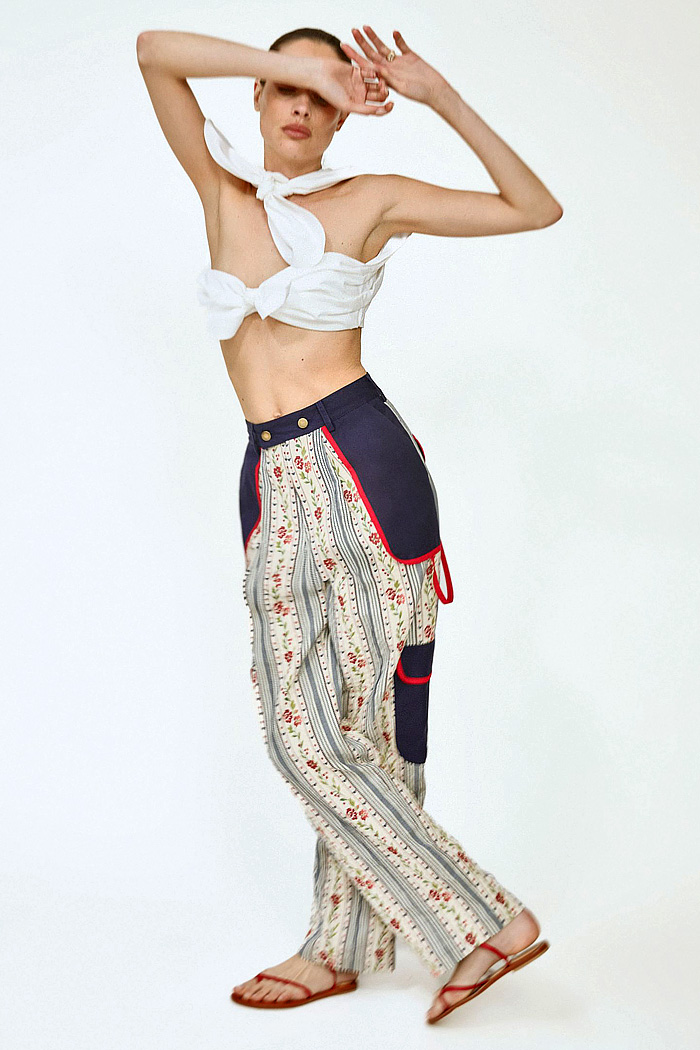 Rosie Assoulin 2026 Resort Womens show patchwork, knit crochet, jelly mint, flare pants, beads, halterneck, striped leaves, flowers