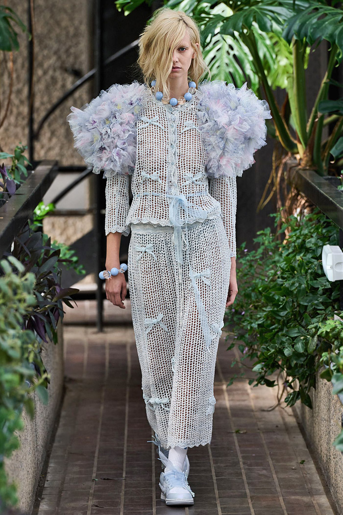 Susan Fang 2026 Spring Summer Womens Runway at LFW - beads, crystals, floral mesh, lace, sheer dress, sculptures, honeycomb