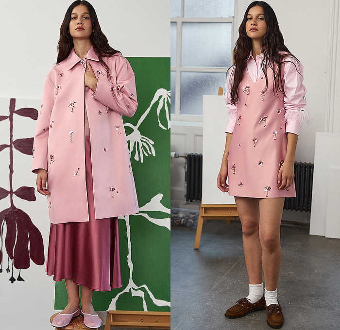 Tanya Taylor 2026 Resort Cruise Pre-Spring Womens Lookbook - Bedazzled Sequins Crystals Flowers Floral Pinstripe Outerwear Coat Blazer Jacket Bandeau Crop Top Midriff Hotpants Wide Leg Denim Jeans Dress Blouse Patchwork Overalls Jumpsuit Pockets Leopard Cheetah Pantsuit Feathers Fringes Knit Sweater Jumper Cardigan Midi Skirt Miniskirt Silk Satin Brocade Paint Fanny Pack Pouch Belt Bag Flats Boat Shoes