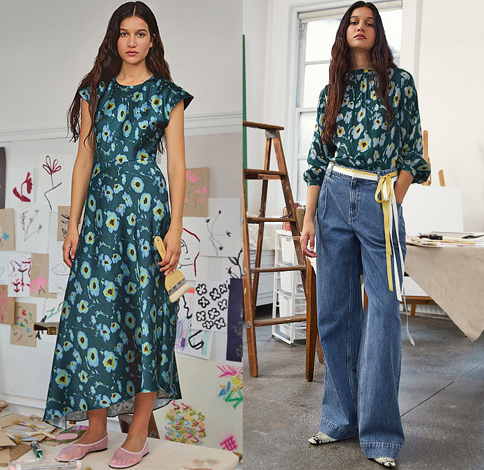 Tanya Taylor 2026 Resort Cruise Pre-Spring Womens Lookbook - Bedazzled Sequins Crystals Flowers Floral Pinstripe Outerwear Coat Blazer Jacket Bandeau Crop Top Midriff Hotpants Wide Leg Denim Jeans Dress Blouse Patchwork Overalls Jumpsuit Pockets Leopard Cheetah Pantsuit Feathers Fringes Knit Sweater Jumper Cardigan Midi Skirt Miniskirt Silk Satin Brocade Paint Fanny Pack Pouch Belt Bag Flats Boat Shoes