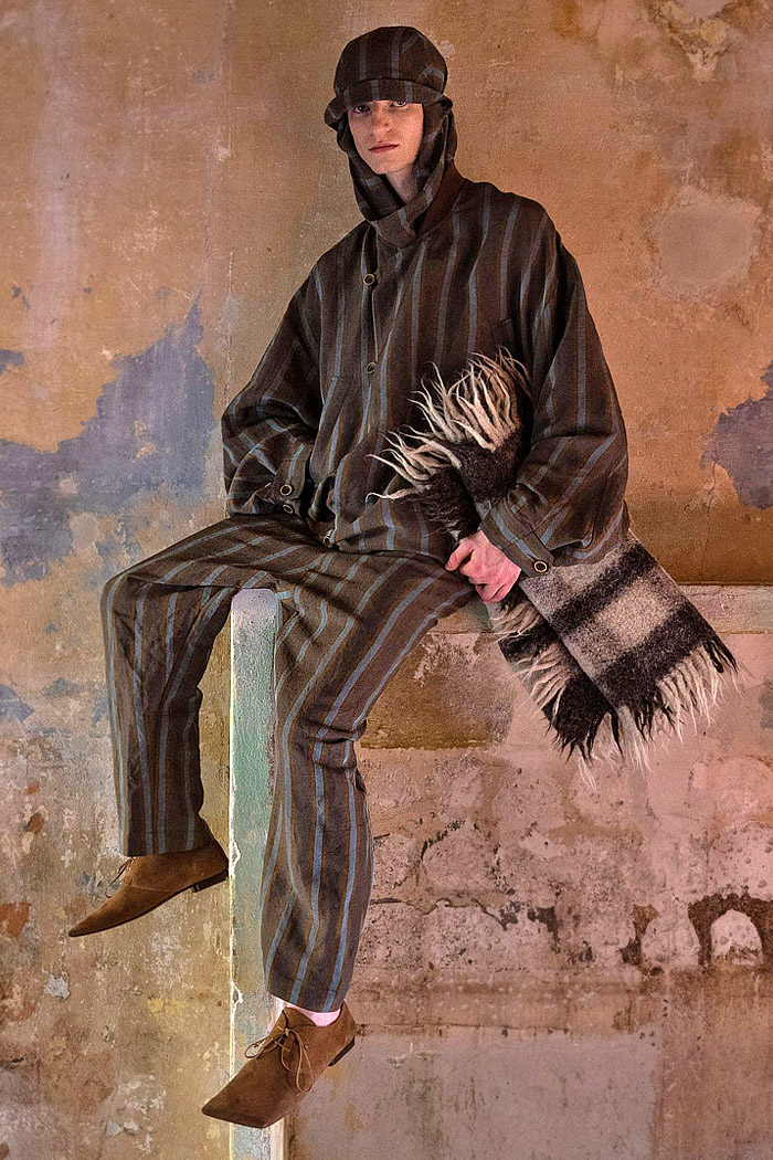 Uma Wang 2026 Spring Summer Mens: Bhutan-inspired robes, wide leg pants, floral, utilitarian cargo pockets, and desert nomad coats