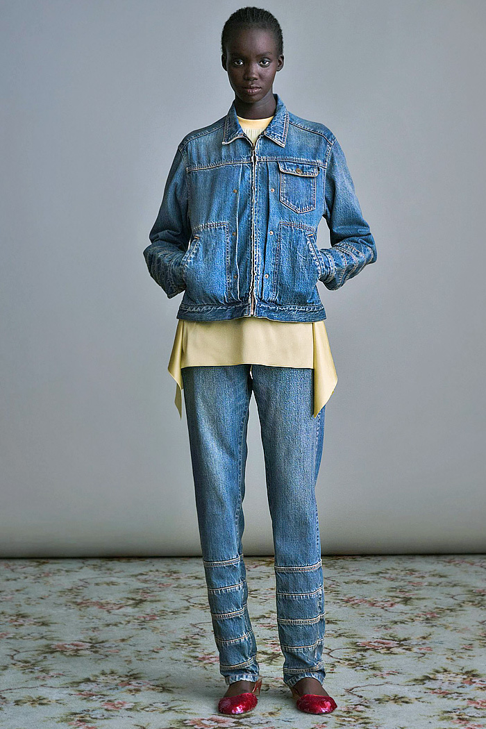 Undercover 2026 Resort Cruise Womenswear - deconstructed, denim jeans, pleats, pajamas, lace, layers, skull flowers, patchwork