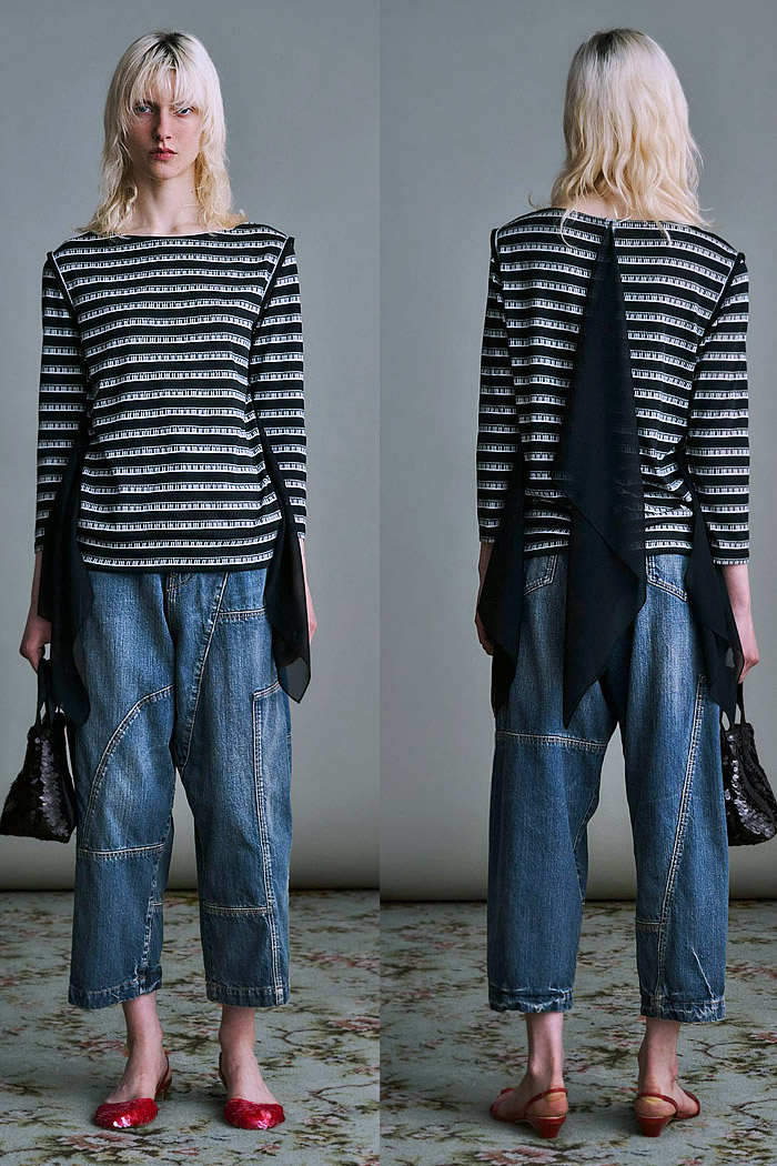 Undercover 2026 Resort Cruise Womenswear - deconstructed, denim jeans, pleats, pajamas, lace, layers, skull flowers, patchwork
