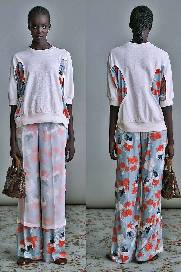 Undercover 2026 Resort Cruise Womenswear - deconstructed, denim jeans, pleats, pajamas, lace, layers, skull flowers, patchwork