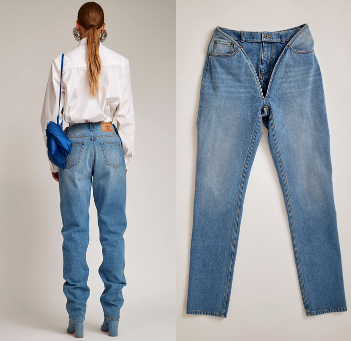 Y/Project Pop-Up Brown Piping Denim Jacket and High Waist Deep V Shape Crotch Jeans Detachable Shorts Ice Blue - Made In Denim Finds by Denim Jeans Observer