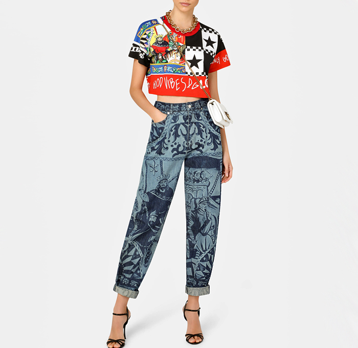 Dolce&Gabbana Tonal Carretto Patchwork Print Denim Jeans | Denim Jeans