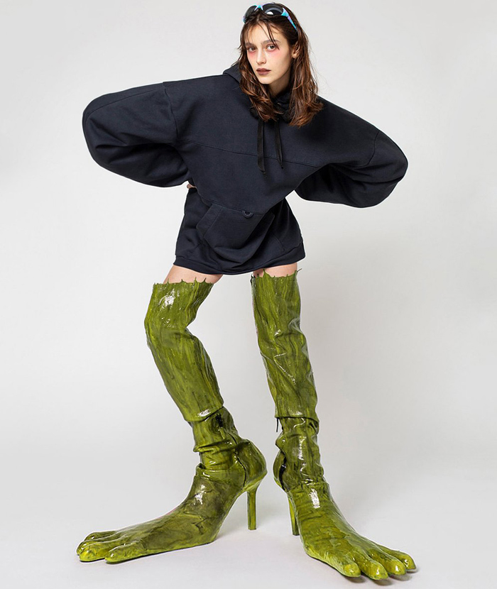 AVAVAV Slimy Feet Deadstock Fabric Silicone Boots - Dinosaur Amphibian Reptilian Giant Frog Toad Thigh High Grunge Shoes Footwear - Quirky Fashion Finds by Denim Jeans Observer