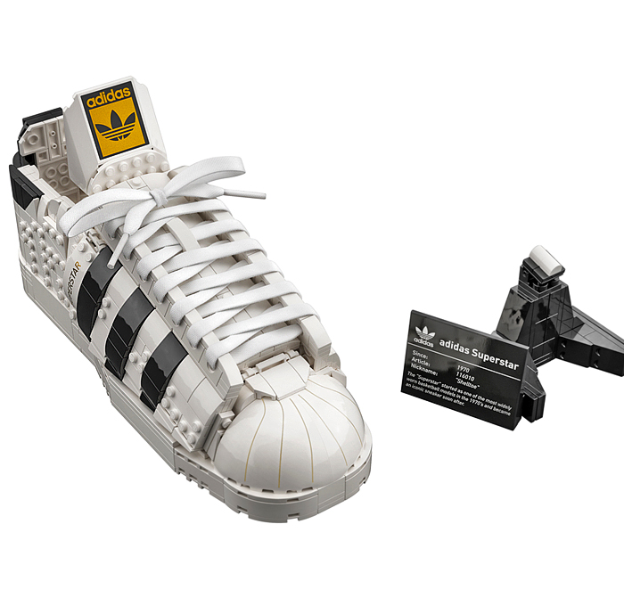 LEGO adidas Originals Superstar Sneakers Collaboration - Vintage Classic Iconic Basketball Sport Shoes Footwear LEGO Bricks White Kicks Black Stripes Low Cut Top Old Skool Toy Gold Foil Accents Laces - 2021 Spring Summer Collection - Quirky Fashion Finds by Denim Jeans Observer