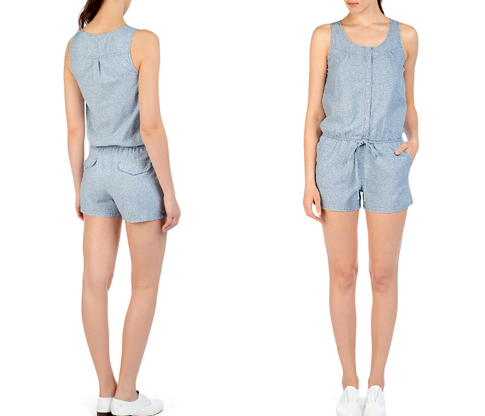 (4) The Tucson Chambray Isla Liberty of London's Ditsy Floral Print Sleeveless Playsuit Romper - AG Jeans Womens Made in Denim ShirtDress & Chambray Rompers Top Picks - Adriano Goldschmied One Piece Shirtalls & Playsuits: Made in Denim Finds #MadeInDenim #DenimFinds - Accessories, Headgear, Footwear, Shoes, Bags, Toys and Products Made in Denim, Denim Outerwear (coats, parkas, capes, jackets, vests and more), Quirky & Cool Finds