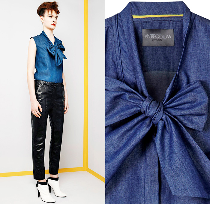 Antipodium Womens Pussy Bow Cabriolet Denim Shirt - 2013 Pre Fall Autumn Made in Denim Finds