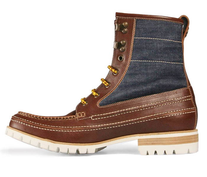 Dsquared2 Mens Cowhide-Denim Lug Boots Outdoorsman Dark Brown - 2013-2014 Fall Autumn Winter Fashion Footwear Collection #madeindenim #denimfinds #fridayfinds #fridaydenimfinds