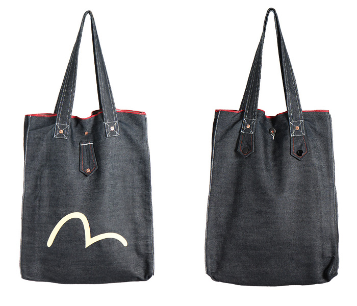 (1) Denim Tall Tote Bag - Evisu Made in Denim Finds Helmet, Bags, Toys & Shoes - Made in Denim Finds #MadeInDenim #DenimFinds: Accessories, Headgear, Footwear, Shoes, Bags, Toys and Products Made in Denim, Quirky & Cool Finds, Denim Outerwear (coats, parkas, capes, jackets, vests and more)