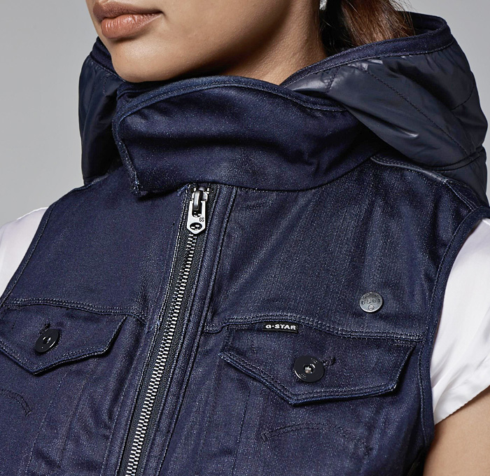 G-Star RAW Arc Regent Hooded Vest Jean Jacket - 2013-2014 Fall Autumn Winter Womens Collection - Made In Denim Finds Raw Rigid Selvedge
