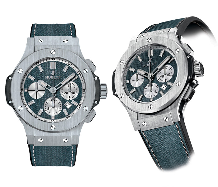 Hublot Womens Big Bang Jeans Series Watches with Denim Dial & Jeans Strap - 44mm, Carat 41mm and Diamonds 41mm Wristwatches - 2013 Spring Summer - Made in Denim Finds #MadeInDenim #DenimFinds #FridayFinds #FridayDenimFinds