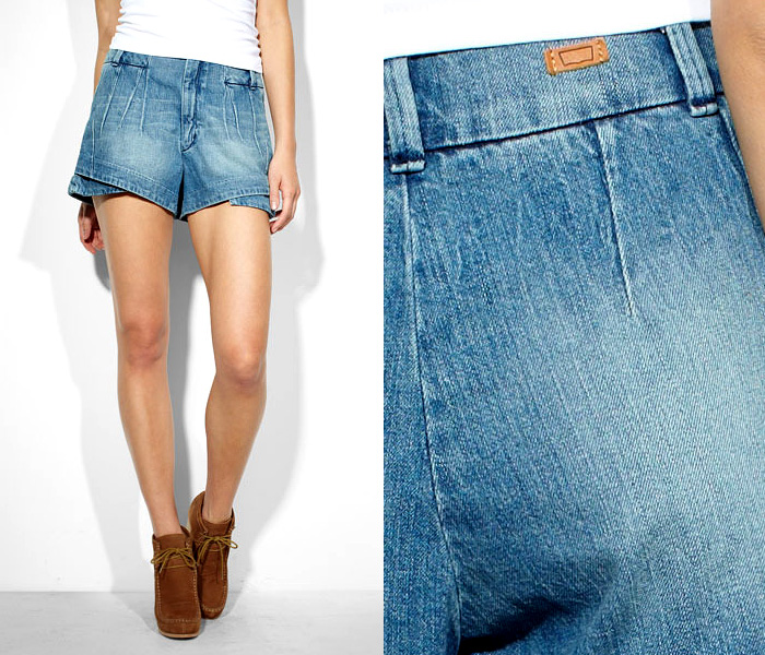 (4) Cross-Dart Pleated High Waist Denim Shorts - Levi’s 2013 Spring Womens Made in Denim Picks: Trend Watch: Hot Denim Styles, Upcoming Trends, Spotted at the Clothing Rack & Fresh New Jeans