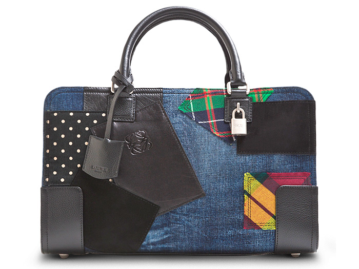 Loewe Womens Amazona 24H Blue-Black Calf Leather Bag with a Junya Watanabe Denim Patchwork Comme des Garçons - 2013-2014 Fall Winter Collection Accessories - #madeindenim #denimfinds #fridayfinds #fridaydenimfinds