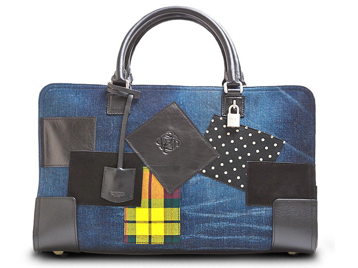 Loewe Womens Amazona Calf Leather Bag Blue-Black with a Junya Watanabe Denim Patchwork Comme des Garçons - 2013-2014 Fall Winter Collection Accessories - #madeindenim #denimfinds #fridayfinds #fridaydenimfinds