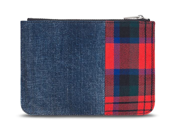 Loewe Womens Medium Calf Leather Pouch Blue-Black with a Junya Watanabe Denim Patchwork Comme des Garçons - 2013-2014 Fall Winter Collection Accessories - #madeindenim #denimfinds #fridayfinds #fridaydenimfinds