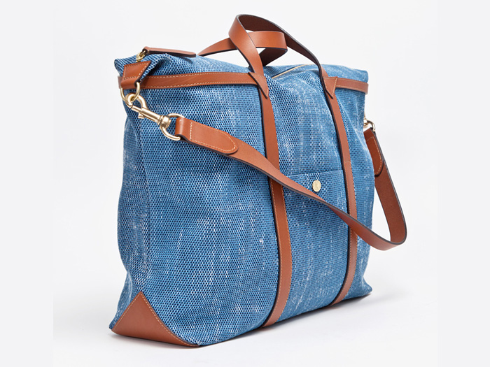 Mismo x Tour Très Bien Special Denim Blue x Cuoio Brown Holdall Canvas Bag: Made in Denim Finds: Accessories, Footwear, Shoes, Bags, Toys and Products Made in Denim, Quirky Finds