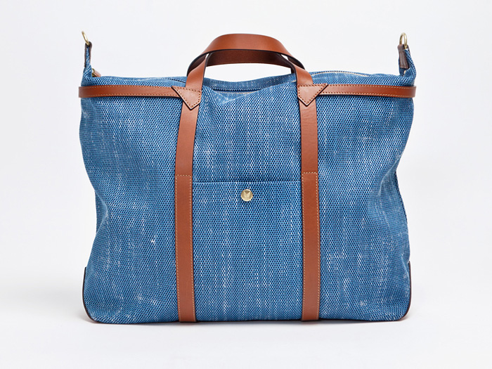 Mismo x Tour Très Bien Special Denim Blue x Cuoio Brown Holdall Canvas Bag: Made in Denim Finds: Accessories, Footwear, Shoes, Bags, Toys and Products Made in Denim, Quirky Finds