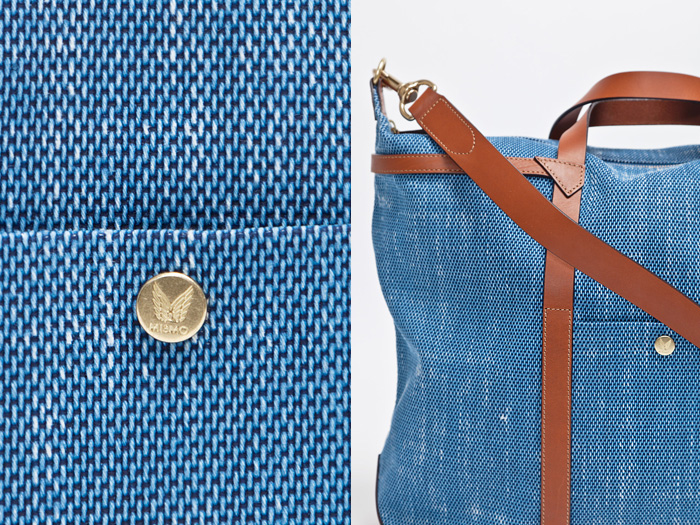 Mismo x Tour Très Bien Special Denim Blue x Cuoio Brown Holdall Canvas Bag: Made in Denim Finds: Accessories, Footwear, Shoes, Bags, Toys and Products Made in Denim, Quirky Finds