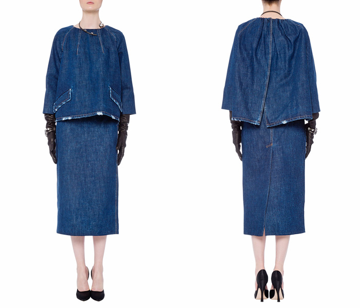 Miu Miu 2013 Spring Summer Made in Denim Picks - Womens Catwalk Runway Pieces - Denim Tunic Capelet Top & Jean Coats - Made in Denim Finds #MadeInDenim #DenimFinds: Accessories, Headgear, Footwear, Shoes, Bags, Toys and Products Made in Denim, Quirky & Cool Finds, Denim Outerwear (coats, parkas, capes, jackets, vests and more)