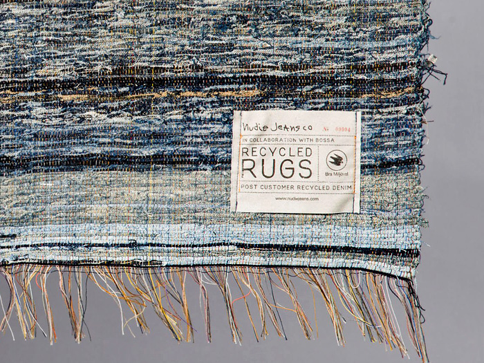 Nudie Jeans Post Recycle Rag Rug Shuttle Loom Indigo Denim - Limited Edition Home Decor: Made in Denim Finds #MadeInDenim #DenimFinds - Home Decor, Accessories, Headgear, Footwear, Shoes, Bags, Toys and Products Made in Denim, Denim Outerwear (coats, parkas, capes, jackets, vests and more), Quirky & Cool Finds