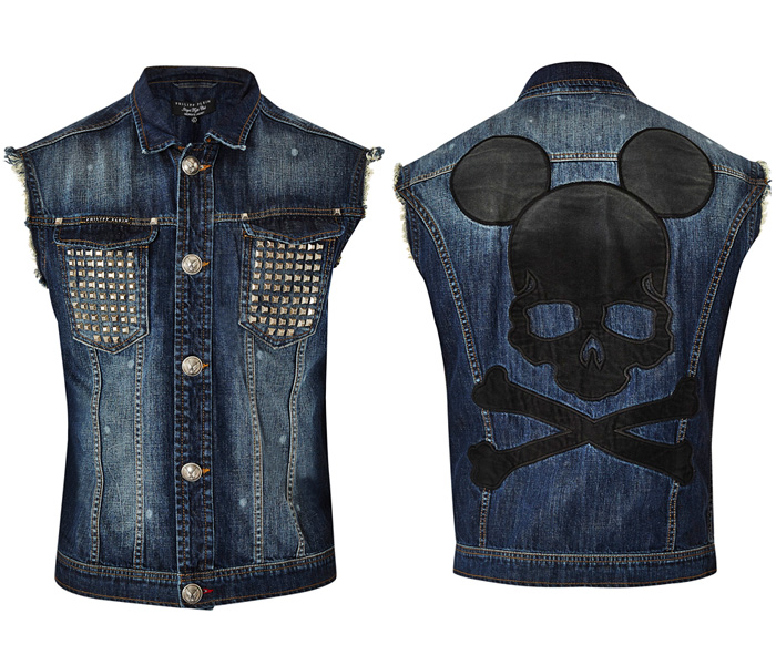 (3) Beluga Blue - Philipp Plein Mr. Mouse Metallic Studs Denim Vest - 2013 Fall Autumn Menswear Collection - Motorcycle Biker Rider Rocker Sleeveless Frayed Jeans Gilet