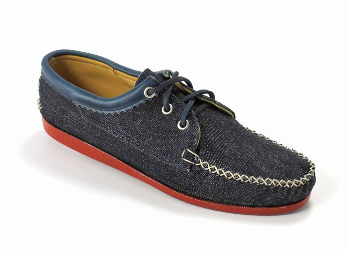 (2) Denim Blucher Shoes with a Red Brick Camp Sole - Quoddy Mens Handsewn Selvedge Denim Moccasins, Loafers & Boat Shoes - Made in Denim Picks 2013 Spring Footwear: Made in Denim Finds #MadeInDenim #DenimFinds - Accessories, Headgear, Footwear, Shoes, Bags, Toys and Products Made in Denim, Denim Outerwear (coats, parkas, capes, jackets, vests and more), Quirky & Cool Finds