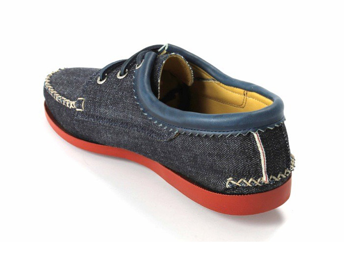 (3) Denim Blucher Shoes with a Red Brick Camp Sole - Quoddy Mens Handsewn Selvedge Denim Moccasins, Loafers & Boat Shoes - Made in Denim Picks 2013 Spring Footwear: Made in Denim Finds #MadeInDenim #DenimFinds - Accessories, Headgear, Footwear, Shoes, Bags, Toys and Products Made in Denim, Denim Outerwear (coats, parkas, capes, jackets, vests and more), Quirky & Cool Finds