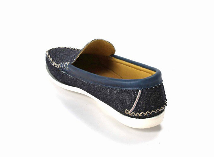 (7) Denim Venetian Loafer with a White Camp Sole - Quoddy Mens Handsewn Selvedge Denim Moccasins, Loafers & Boat Shoes - Made in Denim Picks 2013 Spring Footwear: Made in Denim Finds #MadeInDenim #DenimFinds - Accessories, Headgear, Footwear, Shoes, Bags, Toys and Products Made in Denim, Denim Outerwear (coats, parkas, capes, jackets, vests and more), Quirky & Cool Finds