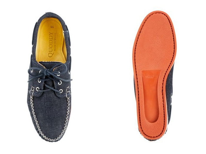 (9) Quoddy for J.Crew Denim 3-Eye Boat Shoes - Quoddy Mens Handsewn Selvedge Denim Moccasins, Loafers & Boat Shoes - Made in Denim Picks 2013 Spring Footwear: Made in Denim Finds #MadeInDenim #DenimFinds - Accessories, Headgear, Footwear, Shoes, Bags, Toys and Products Made in Denim, Denim Outerwear (coats, parkas, capes, jackets, vests and more), Quirky & Cool Finds
