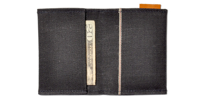 (6) Wallet Waxed Selvage Cone Mills Denim - The Good Flock Made in Denim 2013 Spring Picks - Waxed Cone Mills Denim Fabric Accessories - Bags & Wallet: Made in Denim Finds #MadeInDenim #DenimFinds - Accessories, Headgear, Footwear, Shoes, Bags, Toys and Products Made in Denim, Denim Outerwear (coats, parkas, capes, jackets, vests and more), Quirky & Cool Finds