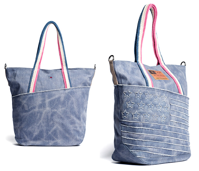 Hilfiger Denim Ally Tote Bag Made in Denim Finds - Tommy Hilfiger Womens Carry-All 2013 Spring Summer - Made in Denim Finds #MadeInDenim #DenimFinds: Accessories, Headgear, Footwear, Shoes, Bags, Toys and Products Made in Denim, Quirky & Cool Finds, Denim Outerwear (coats, parkas, capes, jackets, vests and more)