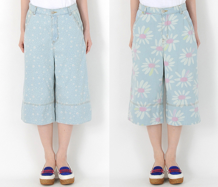(8) Womens Margaret Wide Leg Cropped Denim Floral Print Long Shorts - Tsumori Chisato Womens Denim Finds 2013 Spring Summer - Made in Denim Finds #MadeInDenim #DenimFinds & Trend Watch #DenimJeansTrendWatch