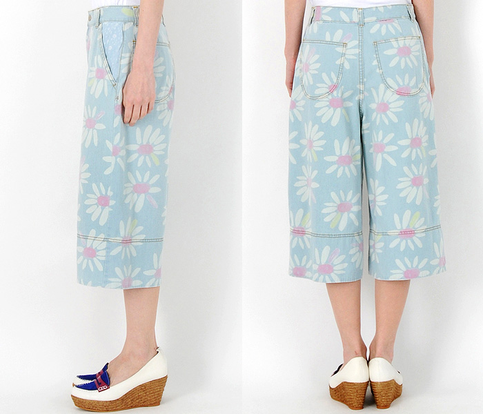 (9) Womens Margaret Wide Leg Cropped Denim Floral Print Long Shorts - Tsumori Chisato Womens Denim Finds 2013 Spring Summer - Made in Denim Finds #MadeInDenim #DenimFinds & Trend Watch #DenimJeansTrendWatch