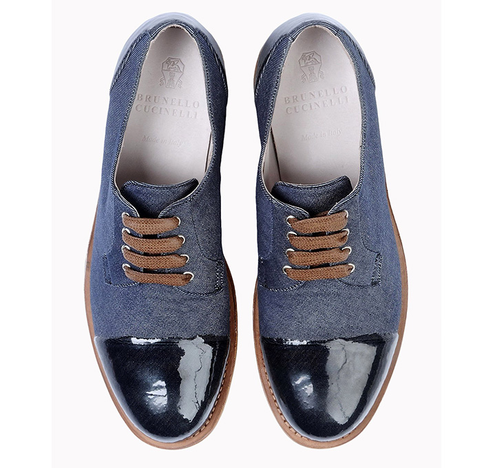 Brunello Cucinelli Denim Low Top Lace Up Derby Shoes Footwear Silicone Details - Womens 2014 Spring Summer Fashion Made in Denim Style Finds - Italy