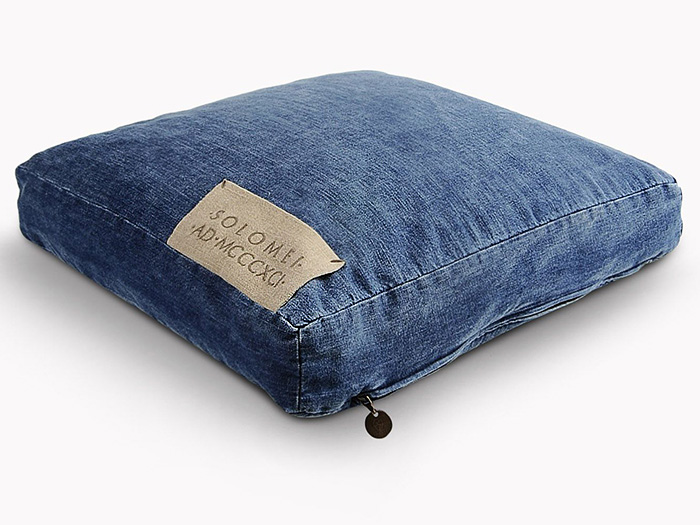 Brunello Cucinelli Denim Pillow Cushion Rectangular Shape Stripe Embroidered Label - Womens 2014 Spring Summer Fashion Made in Denim Style Finds - Italy