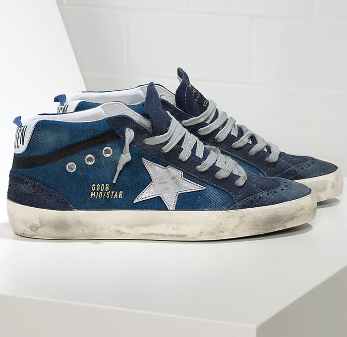 Golden Goose Deluxe Brand Venezia Mens Denim Mid Star Sneakers with Leather Star - Venice Italy 2014-2015 Fall Autumn Winter Fashion Season Collection Made in Denim Jeans Style Finds