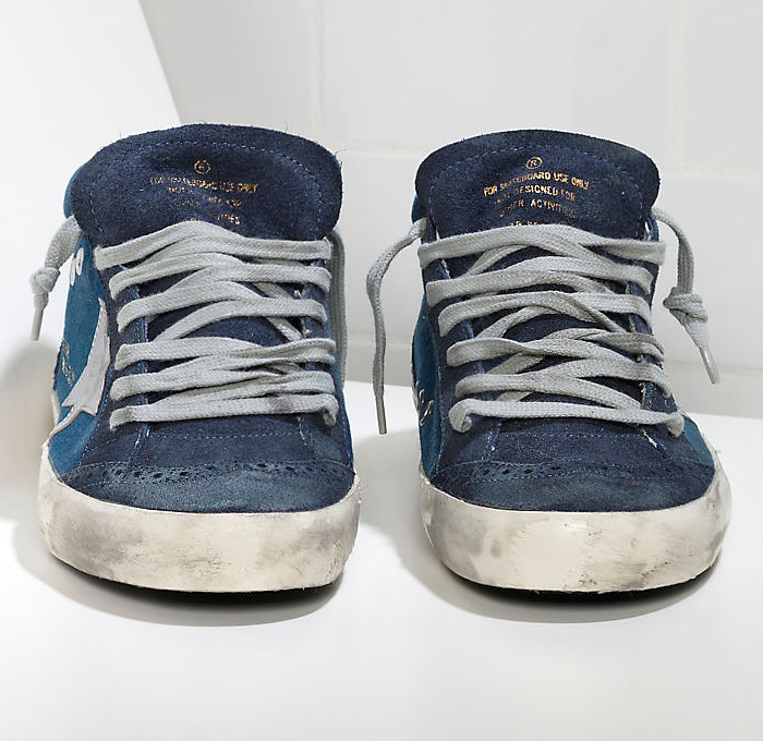 Golden Goose Deluxe Brand Venezia Mens Denim Mid Star Sneakers with Leather Star - Venice Italy 2014-2015 Fall Autumn Winter Fashion Season Collection Made in Denim Jeans Style Finds