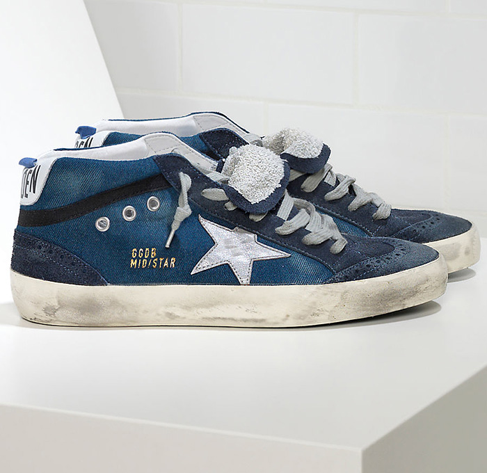 Golden Goose Deluxe Brand Venezia Mens Denim Mid Star Sneakers with Leather Star - Venice Italy 2014-2015 Fall Autumn Winter Fashion Season Collection Made in Denim Jeans Style Finds