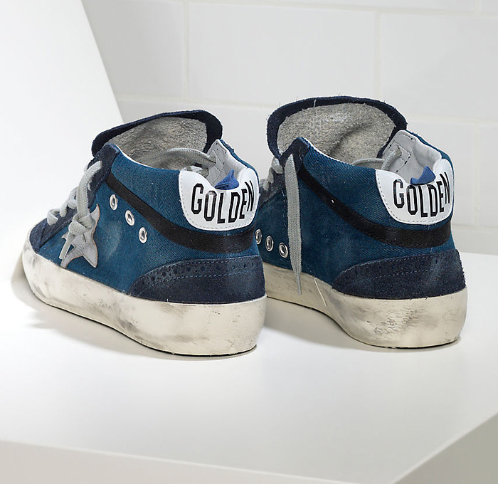 Golden Goose Deluxe Brand Venezia Mens Denim Mid Star Sneakers with Leather Star - Venice Italy 2014-2015 Fall Autumn Winter Fashion Season Collection Made in Denim Jeans Style Finds