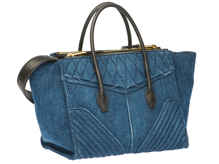 Miu Miu Matelassé Denim Three-Pocket Zipper Biker Tote Bag - Miuccia Prada Milan Italy - 2014 Spring Summer Womens Fashion Made In Denim Jeans Style Finds