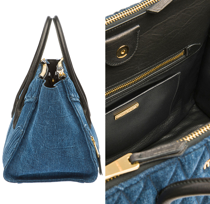 Miu Miu Matelassé Denim Three-Pocket Zipper Biker Tote Bag - Miuccia Prada Milan Italy - 2014 Spring Summer Womens Fashion Made In Denim Jeans Style Finds